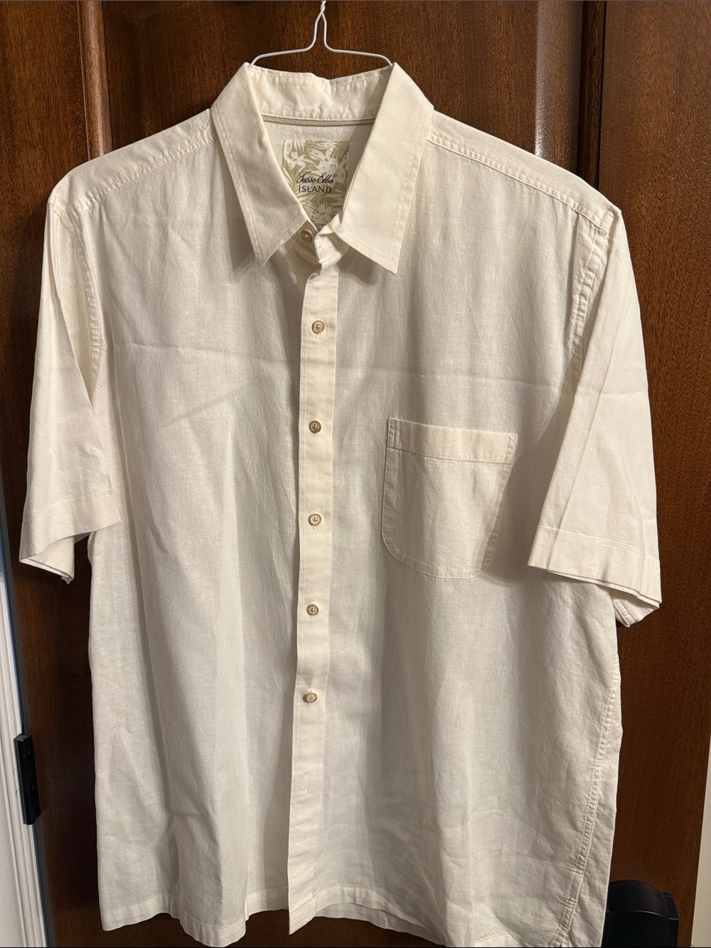 Tasso Elba Island  Cream Short Sleeve Button-Down Linen Shirt